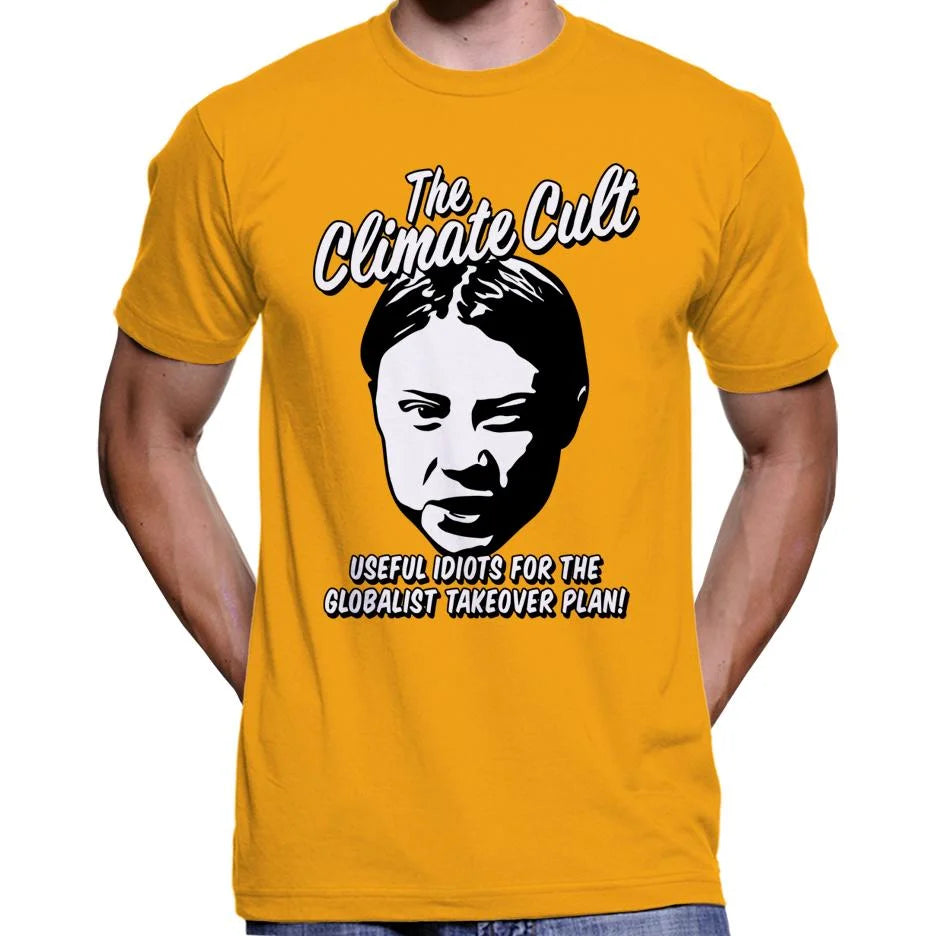 Climate Cult "Useful Idiots For The Globalist Takeover Plan" T-Shirt Wide Awake Clothing