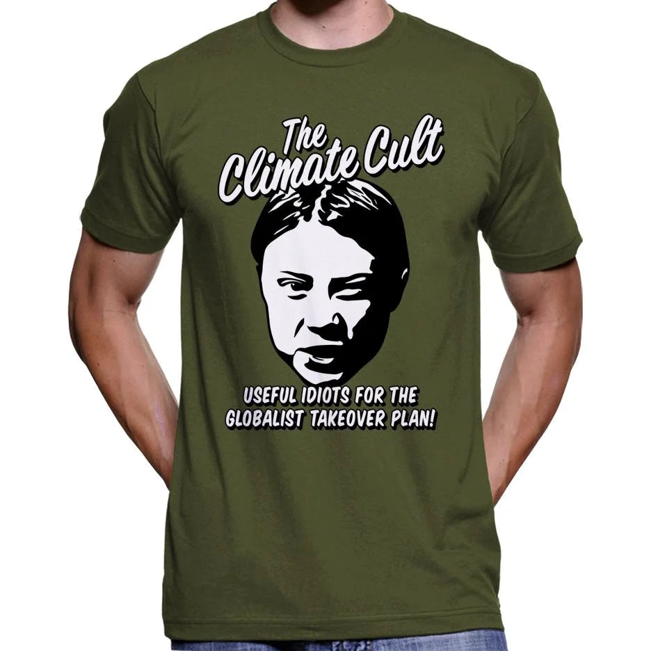 Climate Cult "Useful Idiots For The Globalist Takeover Plan" T-Shirt Wide Awake Clothing