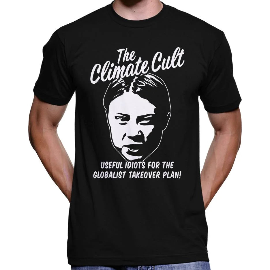 Climate Cult "Useful Idiots For The Globalist Takeover Plan" T-Shirt Wide Awake Clothing