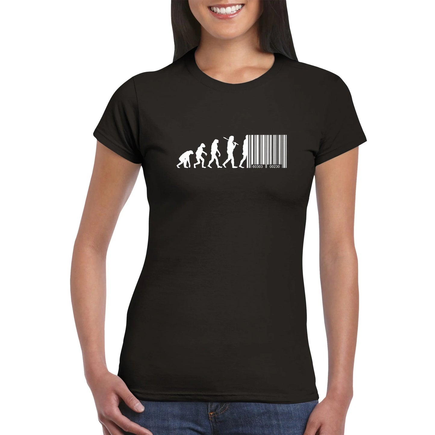 Devolution Of Man Barcode Transhumanismus Damen T-Shirt