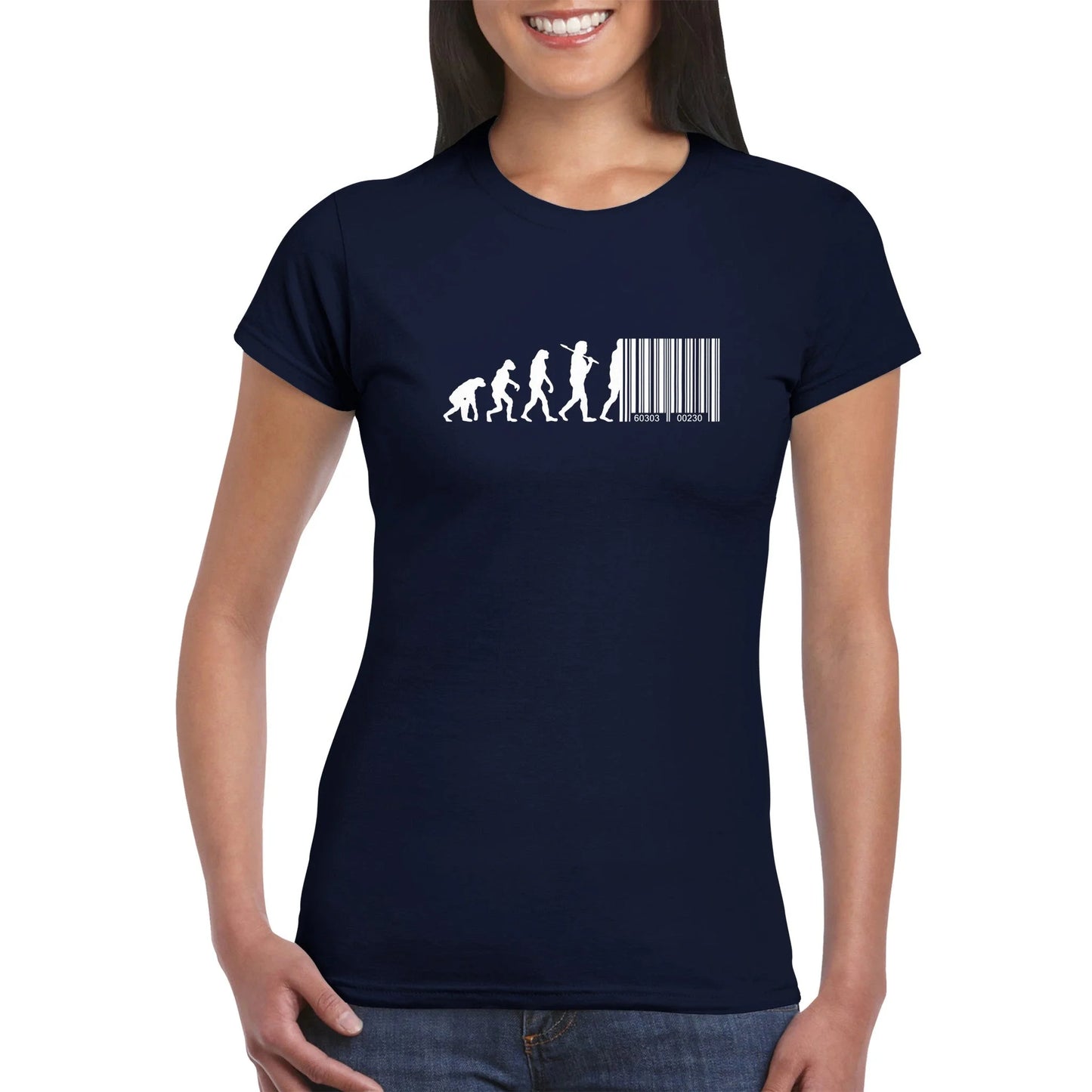Devolution Of Man Barcode Transhumanismus Damen T-Shirt