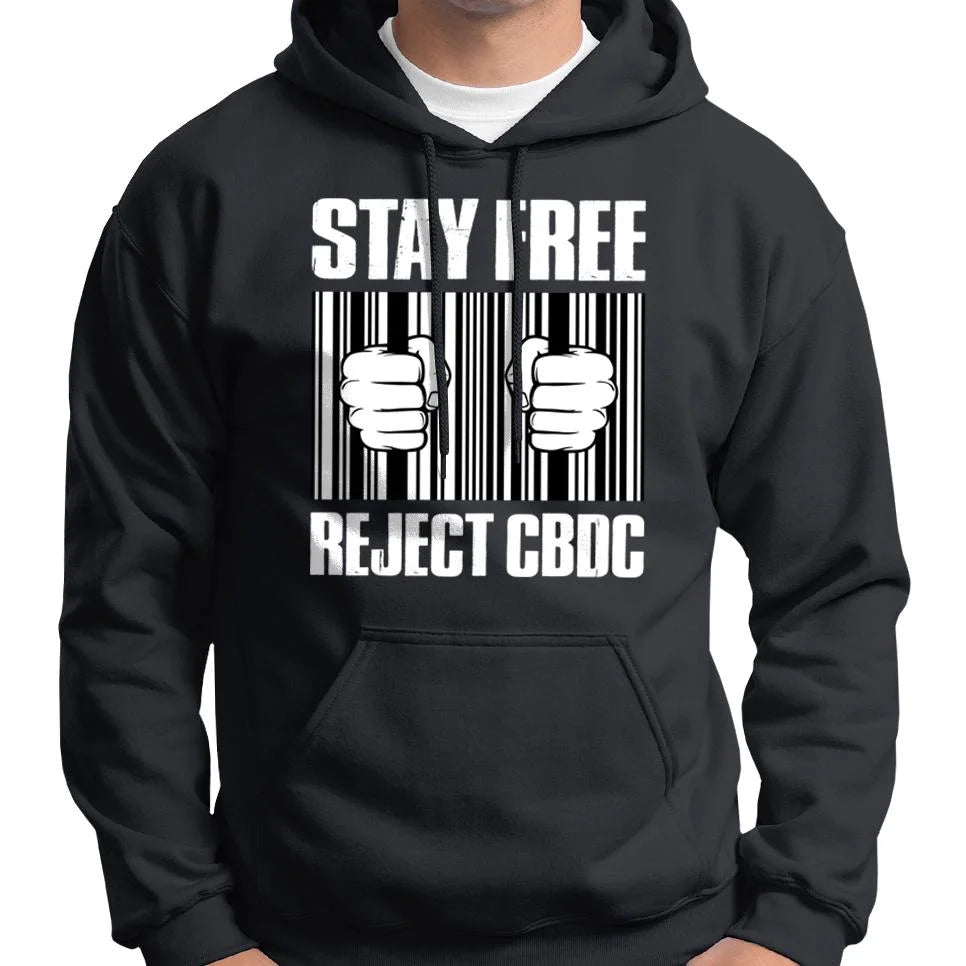 Stay Free, Reject CBDC Barcode Hoodie Wide Awake Clothing