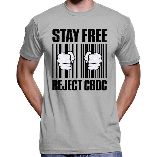 Stay Free, Reject CBDC Barcode T-Shirt Wide Awake Clothing