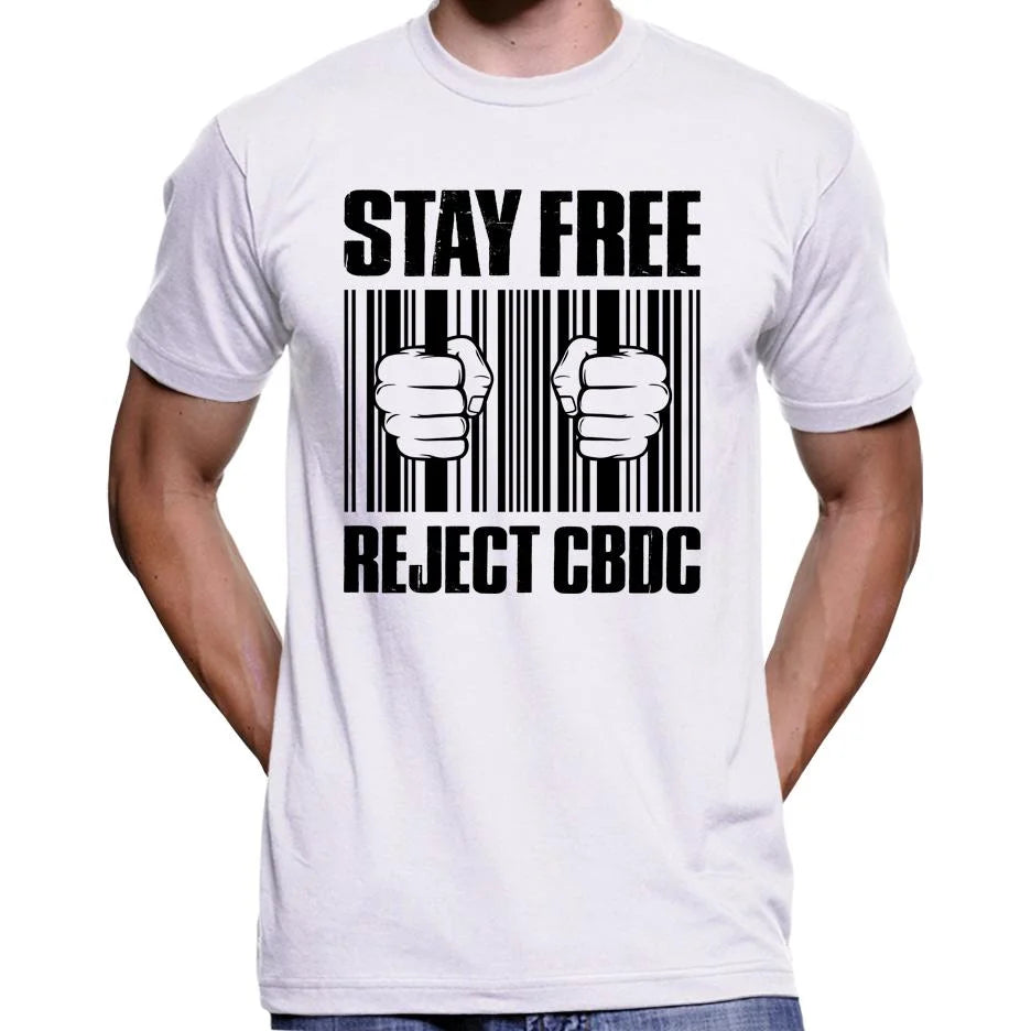 Stay Free, Reject CBDC Barcode T-Shirt Wide Awake Clothing