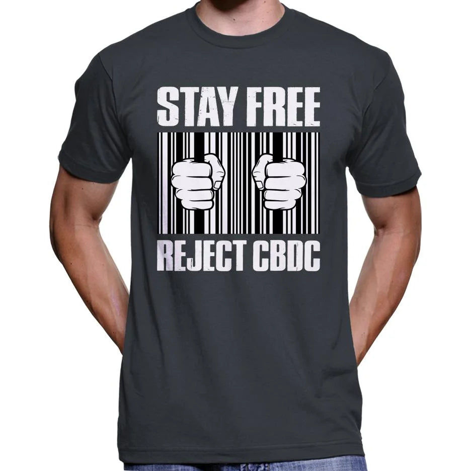 Stay Free, Reject CBDC Barcode T-Shirt Wide Awake Clothing