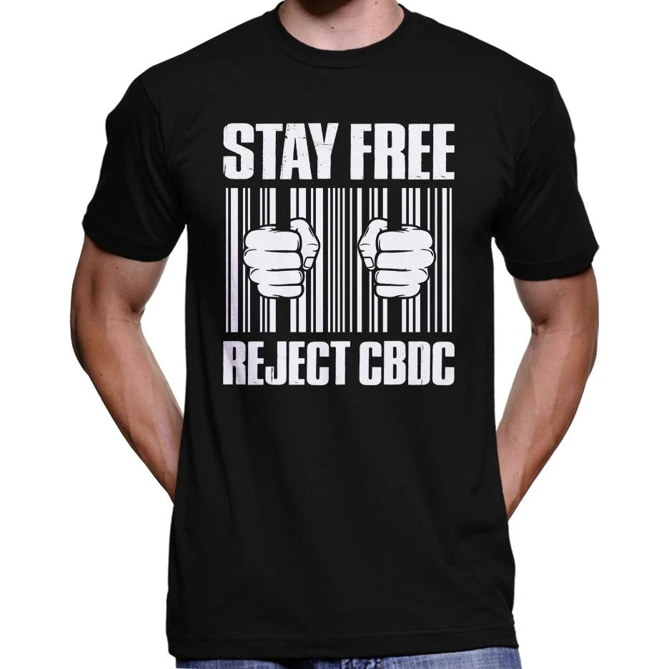 Stay Free, Reject CBDC Barcode T-Shirt Wide Awake Clothing