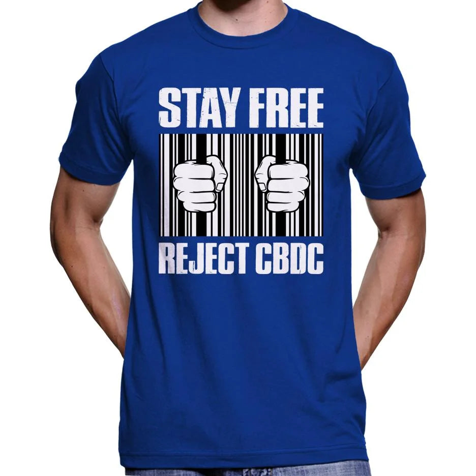 Stay Free, Reject CBDC Barcode T-Shirt Wide Awake Clothing