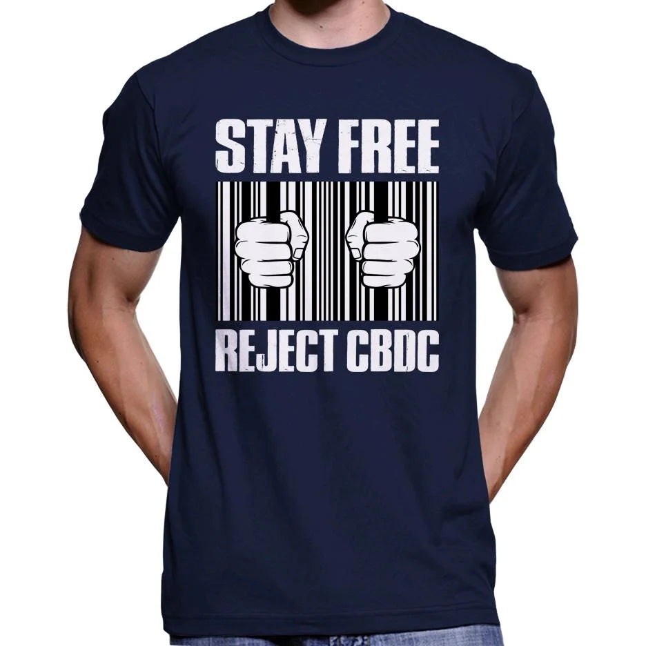 Stay Free, Reject CBDC Barcode T-Shirt Wide Awake Clothing