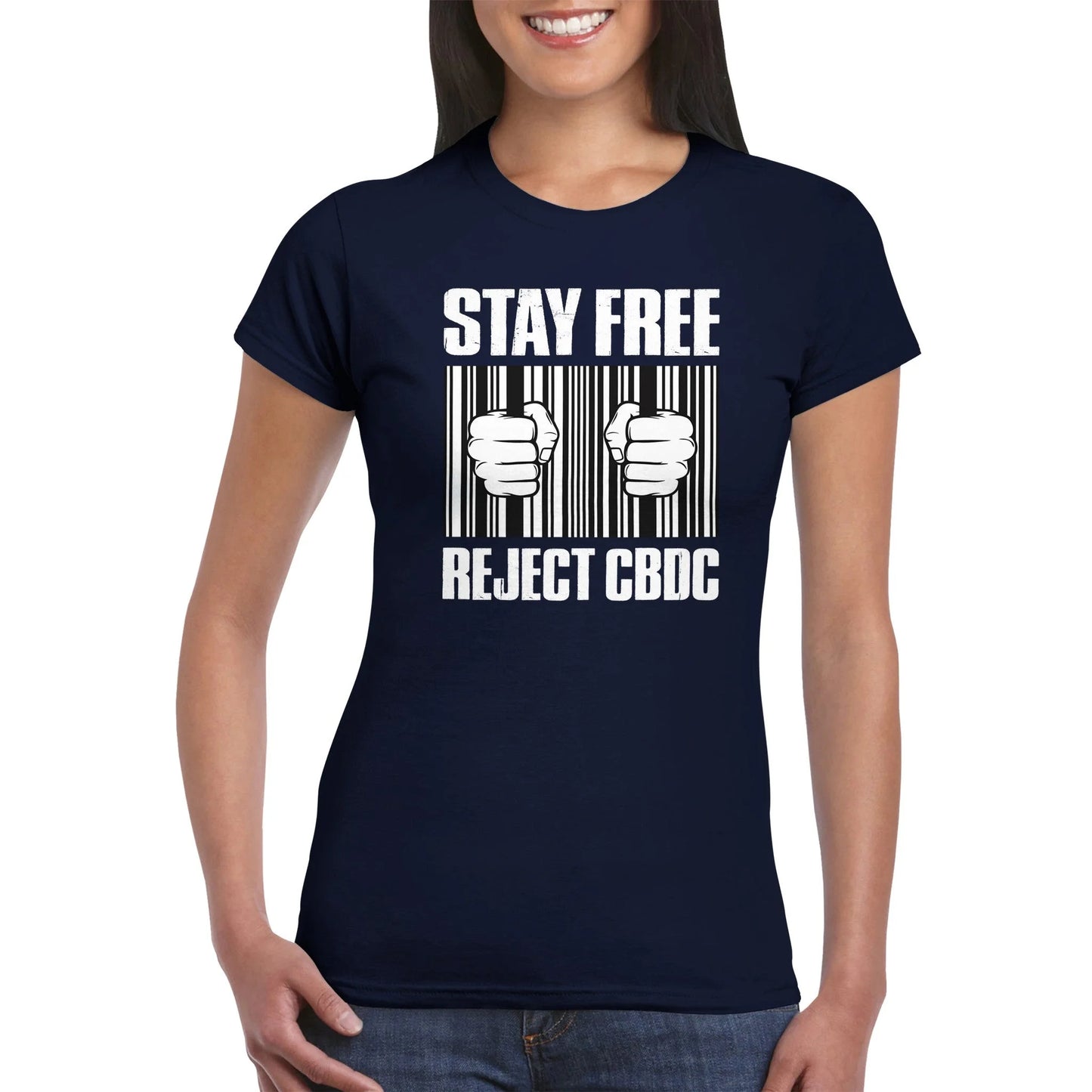 Stay Free, Reject CBDC Barcode Women's T-Shirt
