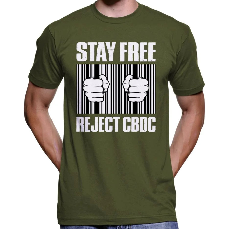 Stay Free, Reject CBDC Barcode T-Shirt Wide Awake Clothing